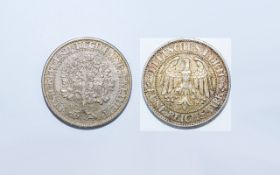 Germany 5 Reichsmark Date 1931 F High Grade Coin,