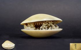 Japanese Fine Quality Signed 19th Century Ivory Clam Shell Carving,