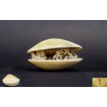 Japanese Fine Quality Signed 19th Century Ivory Clam Shell Carving,