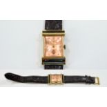 Bulova - 1950's Gents Stylish 14ct Gold Cased Mechanical Wrist Watch on a Black Leather Strap,