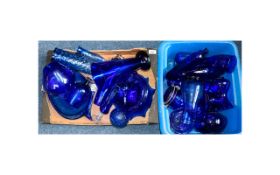 Mixed Lot of Blue Coloured Glass comprising canister, drinking glasses, decanter, vases,