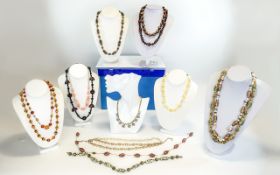 A Ladies - Good Collection of Assorted Antique and Vintage Period Stone Set Necklaces ( 14 ) In