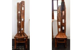 Pair Of Free Form Driftwood Hall Chairs Sculptured Back Rests.
