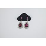 Pair of Faux Ruby and Diamond Drop Earri