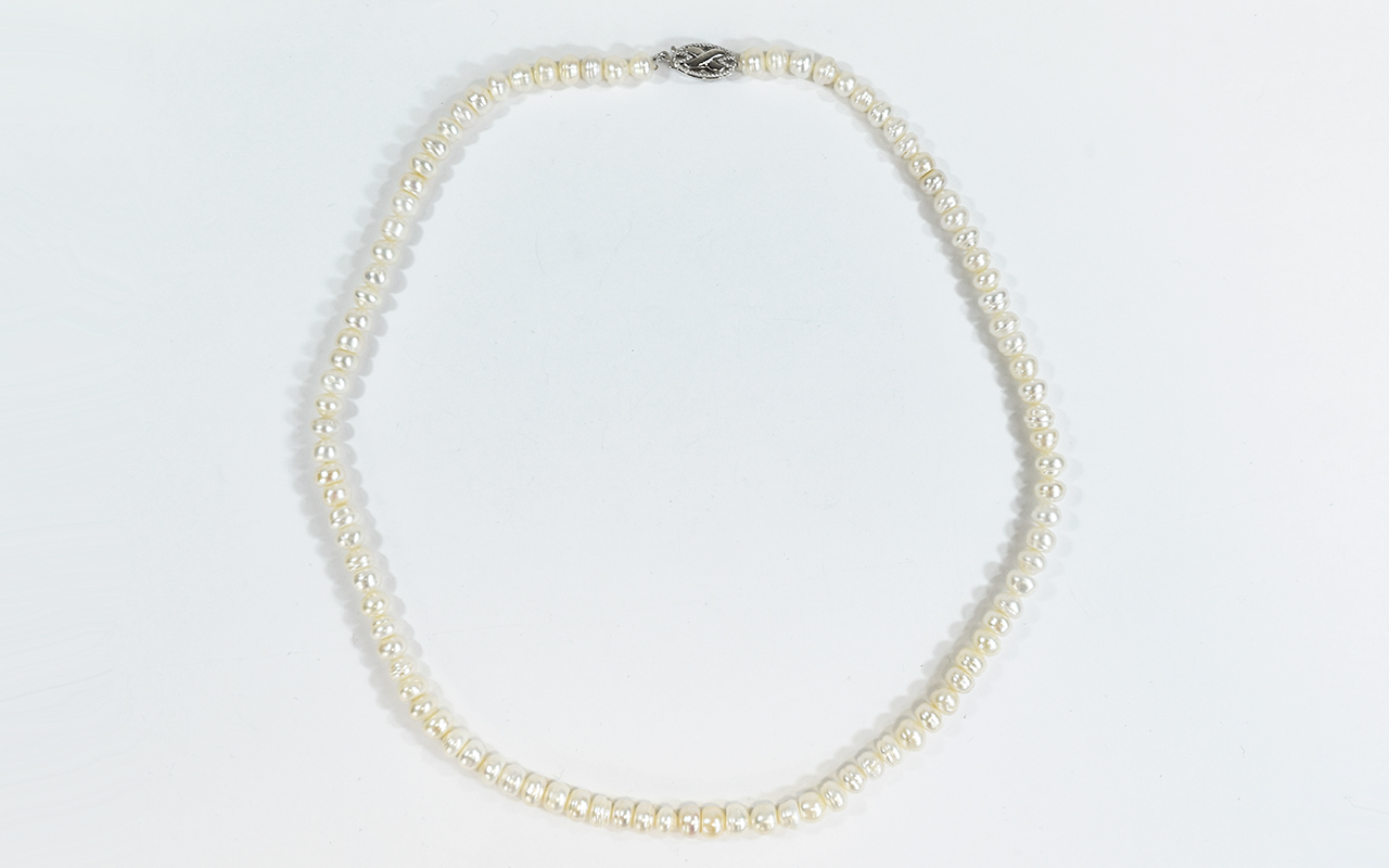 Cultured Pearl Necklace Diamond Set Clas