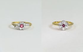 2 x Ruby Silver Gilt Dress Rings, flower