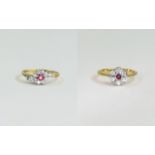 2 x Ruby Silver Gilt Dress Rings, flower