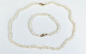 Cultured Pearl Necklace & Bracelet, 9ct