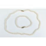 Cultured Pearl Necklace & Bracelet, 9ct