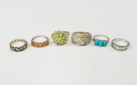 6 x Silver Gem Set Rings.