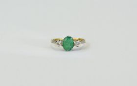 18ct Gold Set Emerald and Diamond 3 Ston