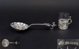 Dutch 19th Century Fine and Ornate Silver Export Caddy Spoon,