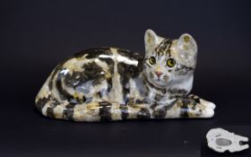 Winstanley - Early and Large and Impressive Cat Figure. c.1960's. Signed to Underside. Glass Eyes.