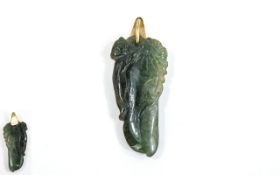 A Vintage - Nice Quality Jade Pendant In The Form of a Squirrel / Field Mouse,