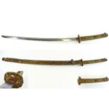 Antique Japanese Samurai Sword with Original Scabbard, Leather Covered Shagreen Handle and Scabbard,