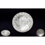 Silver Plate Lead Crystal Hors D'Oeuvre Tray Circular tray with reticulated sides and five internal