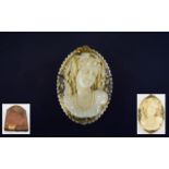 A Stunning and Superb Mid Victorian Carved Ivory and Gold Brooch,