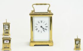 Brass Carriage Clock, White Enamel Dial,