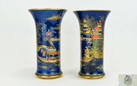 Carlton Ware Mikado Pattern Trumpet Form Lustre Vases Two in total,