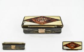 George III - Rectangular Shaped Horn and Ivory Inlaid Lidded Snuff Box with Inlaid Tortoiseshell Top