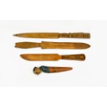 Folk Art 19th Century Carved Olive Wood Page Turners / Letters Openers ( 3 ) - Please See Photo. 9.