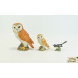 Beswick Bird Figures ( 3 ) In Total. Comprises 1/ Barn Owl, First Version, Split Tail Feathers.