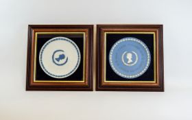 Pair of Framed Wedgwood Blue Jasper Ware Plates.