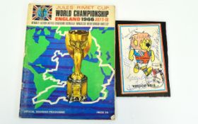 England World Cup 1966 7 Autographs on 'World Cup Willie Card' - Martin Peters, Banks, Bobby Moore..