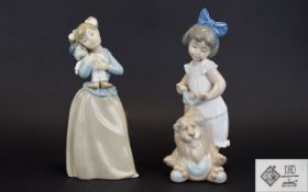 Nao by Lladro Figures ( 2 ) 1/ Girl with Large Toy Lion, Model No 1287.