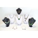 Collection of Vintage Wired and Metal Mounted Glass Necklaces including several with Murano style