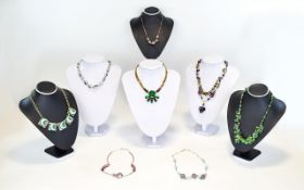 Collection of Vintage Wired and Metal Mounted Glass Necklaces including several with Murano style