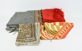 Collection Of Vintage Wool And Silk Scarves Four in total to include large black and white check