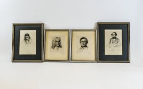 A Collection Of 4 Framed 19th Century Signed Engravings Of Famous People Of The Period Large Post