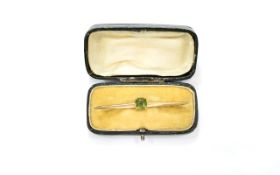 Antique Ladies 9ct Gold Peridot Set Brooch. Not Marked but Tests Gold with Original Period Box. 5.