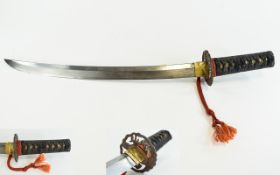 Japanese Wakizashi Samurai Companion Short Sword with Cloth and Shagreen Wrapped Handle,