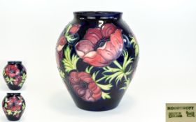 Walter Moorcroft Large and Impressive Tube lined Globular Shaped Vase ' Anemone ' Design on Cobalt