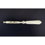 Victorian Period Well Carved Ivory Stanhope and Letter Opener, In Overall Good Condition. C.