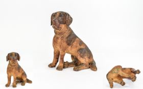 Antique - Well Carved Black Forest Lime Wood Labrador Dog Figure with Soulful Glass Eyes. c.