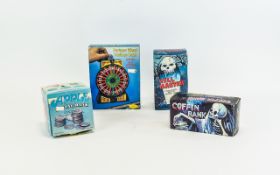 Retro Kitsch Mechanical Money Boxes Four in total, each in original packaging,