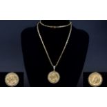 George V 22ct Gold Sovereign Set Pendant with Attached 9ct Gold Chain and Mount. Hallmarked.