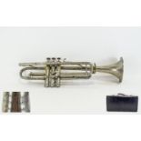 Early 20thC Trumpet J. Polfliet, 20 Rue De La Etuve, Bruxelles, In Case With 3 'Louis Armstrong