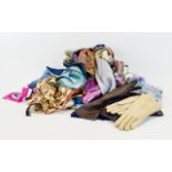 Mixed Lot Of Silk Scarves And Leather Kid Gloves