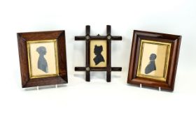 Collection Of Victorian Silhouettes Three in total to include young woman in dark wood frame with