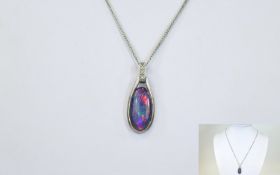 Ammolite and Diamond Pendant and chain, the rare stone, ammolite, mined in Alberta, Canada and