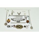 A Good Collection of Vintage / Antique Silver Jewellery + Enamel and Stones Jewellery ( 21 ) Items