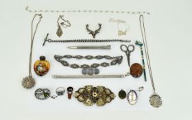 A Good Collection of Vintage / Antique Silver Jewellery + Enamel and Stones Jewellery ( 21 ) Items