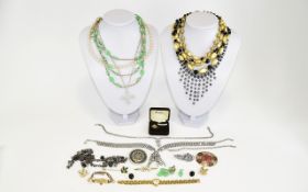 Collection Of Costume Jewellery Comprising Seiko Wristwatch, Brooches, Necklaces, Beads, Earrings,