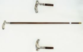 A Vintage Top Quality Gentleman's Silver Topped and Polished Wooden Walking Stick. Marked 92.