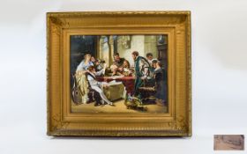 Italian 19th Century Oil on Canvas - Italian Interior Scene with Figures.