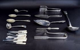 Collection Of Silver Plated Flatware Comprising Berry Spoons, Elkington Plate Serving Spoons,